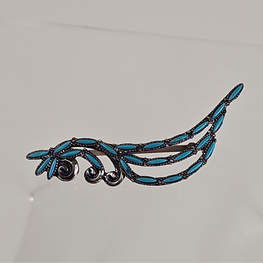 Vintage 1950s Southwestern Turquoise Spray Brooch Silver Tone